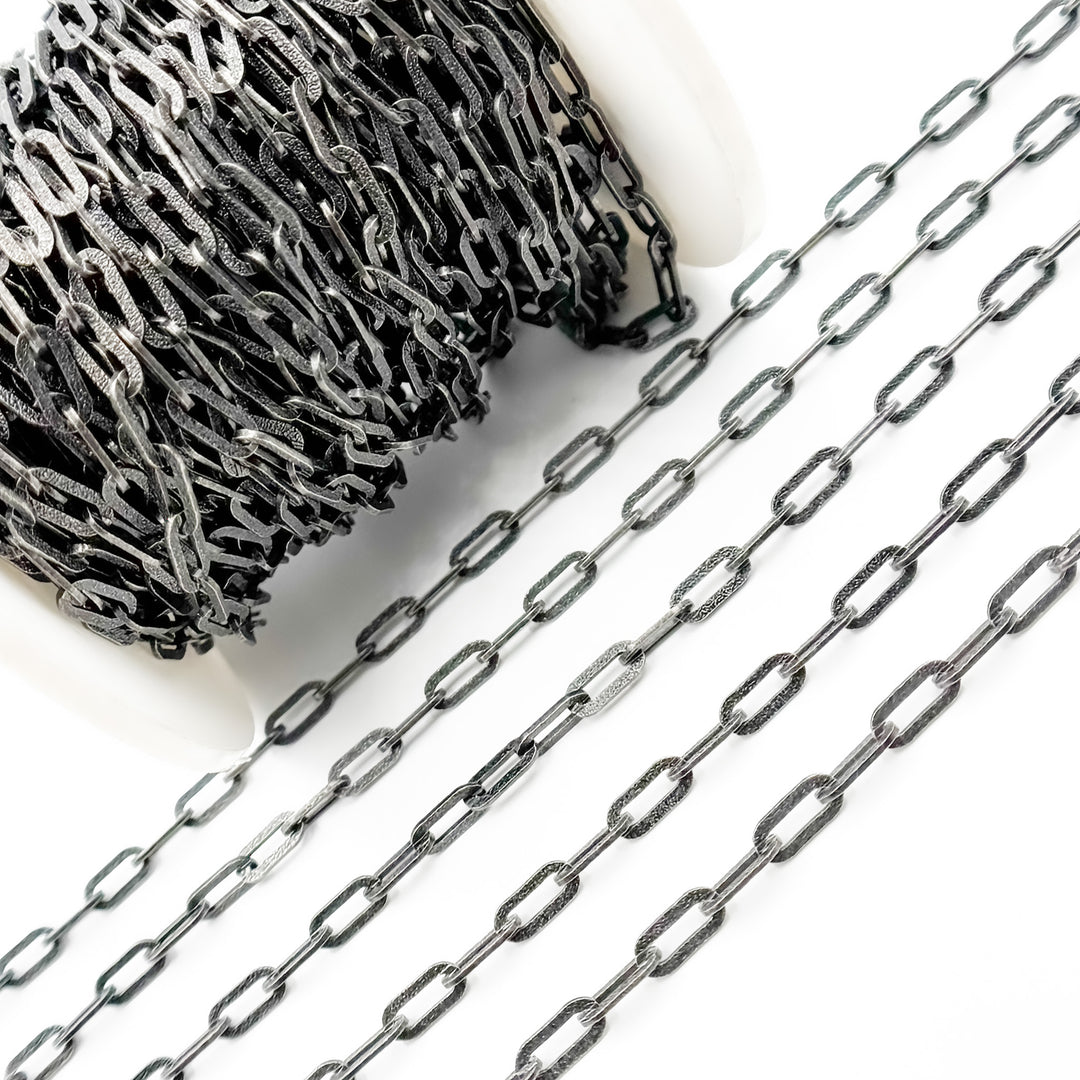 Black Rhodium Sterling Silver Matt Paperclip Chain