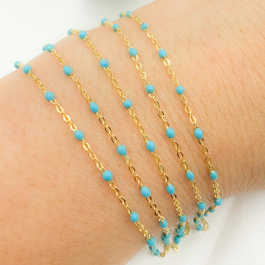 Gold Enamel Turquoise Color Cable Chain