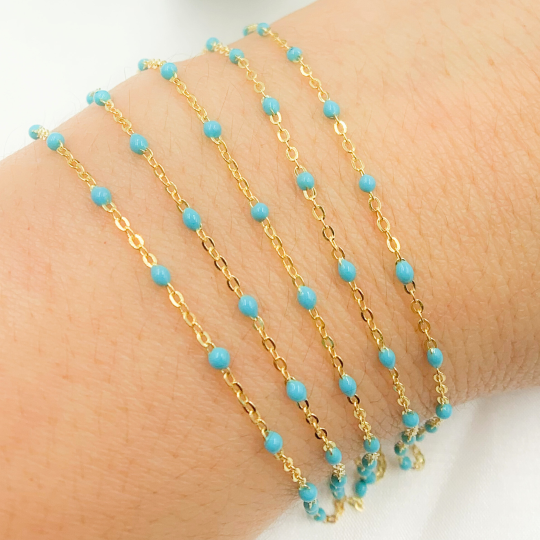 Gold Enamel Turquoise Color Cable Chain