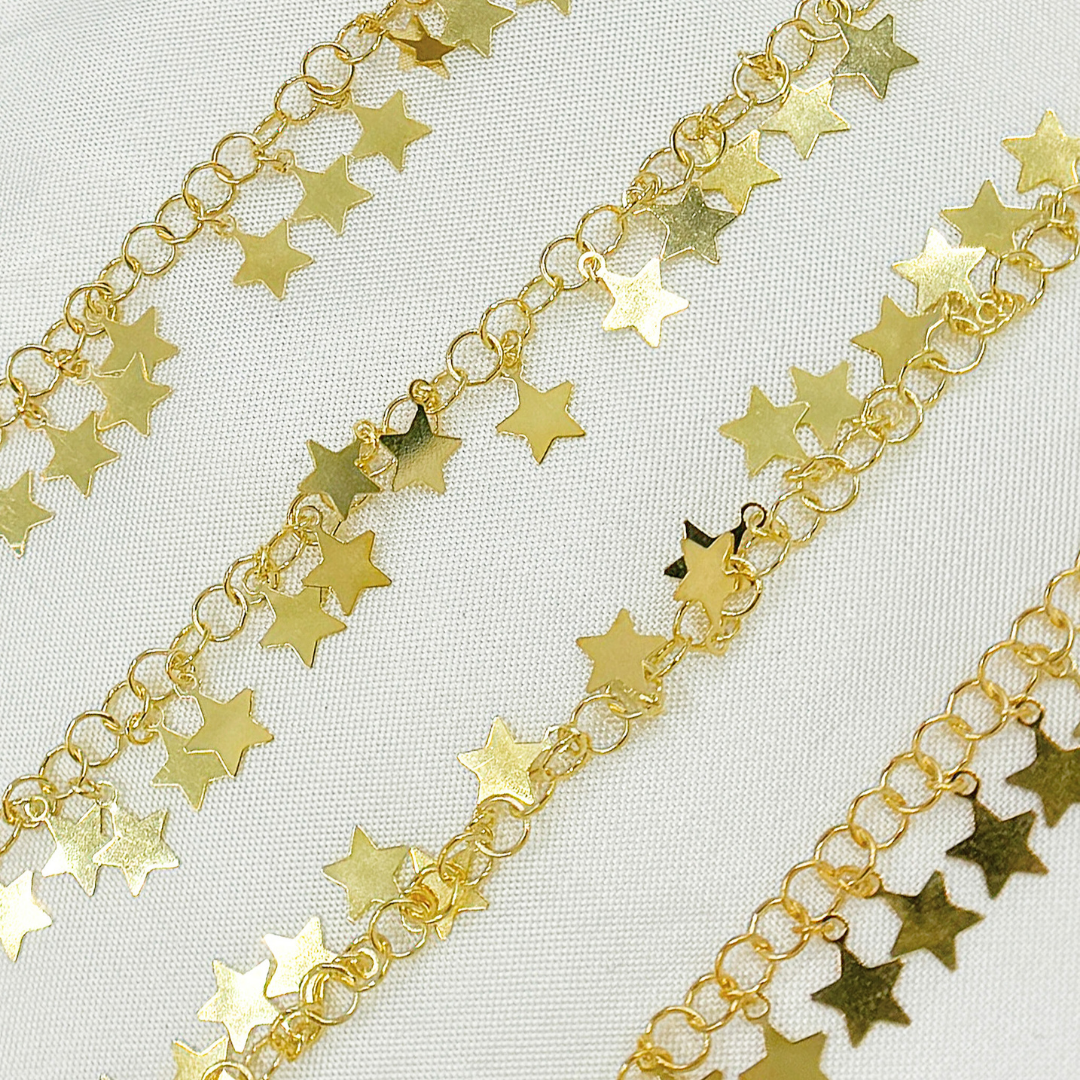 V71GP. Gold Plated 925 Sterling Silver Dangle Star Chain