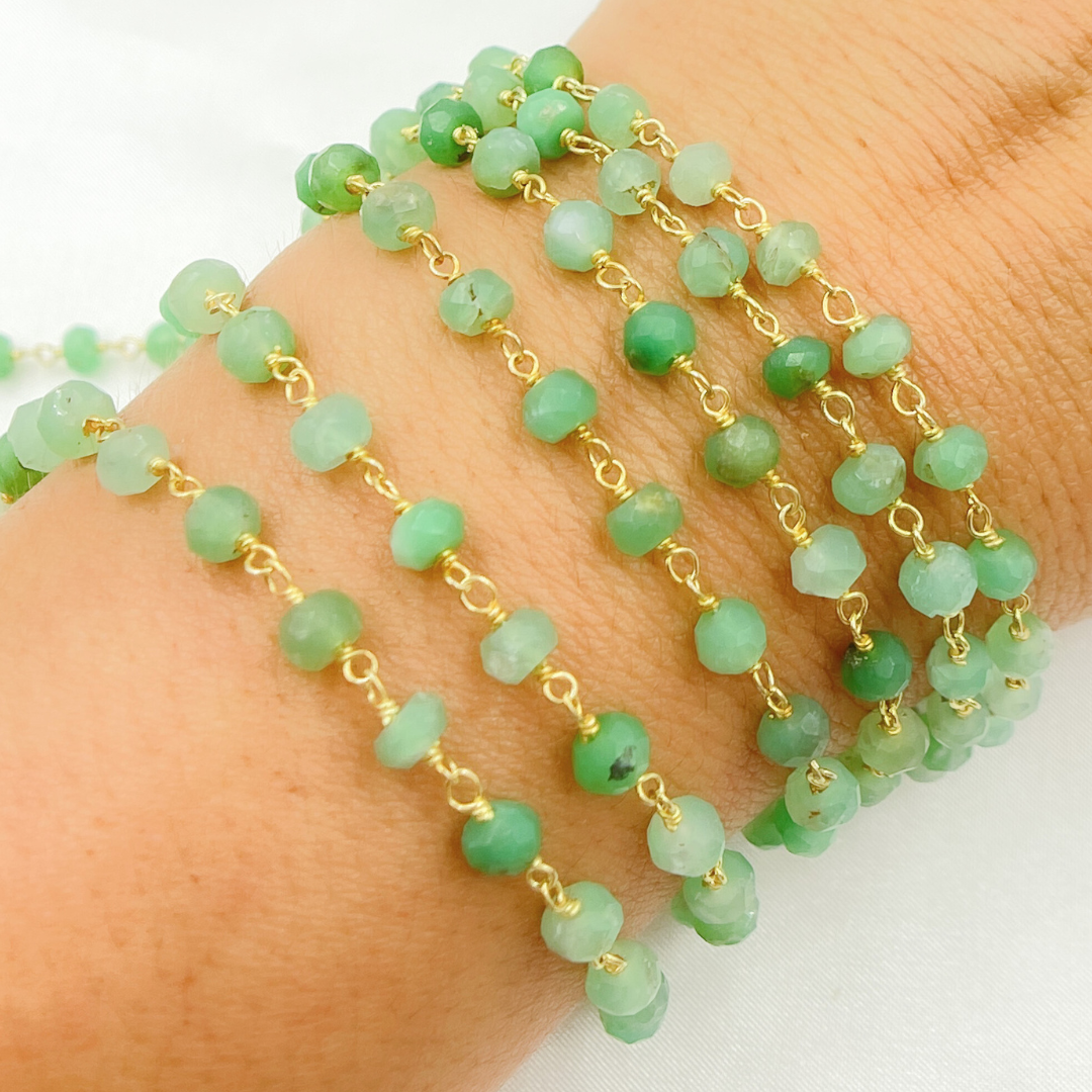 Chrysoprase Gemstone Faceted Rondels Wire Wrapped Chain. CHR9