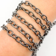 Black Rhodium Sterling Silver Twisted Oval Link Chain
