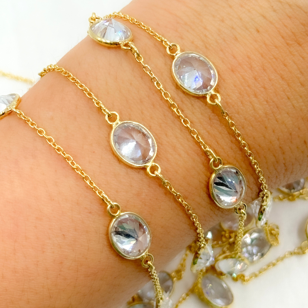 Cubic Zirconia Oval Shape Connected Chain
