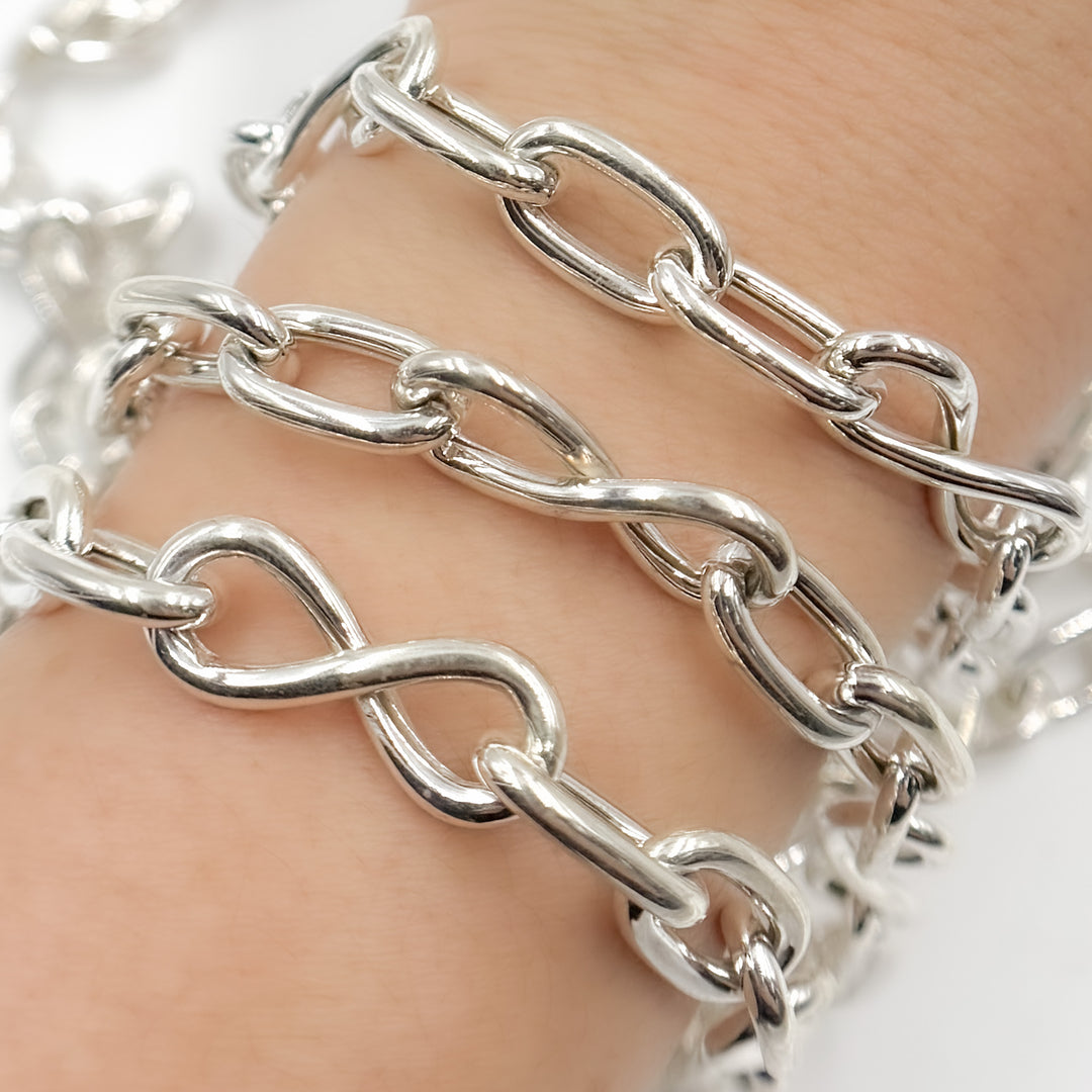 566MTSS. Sterling Silver Hollow Smooth Oval & Infinity Links Chain