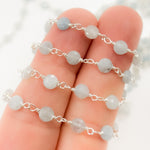 Load image into Gallery viewer, AQU31. Shaded Milky Aquamarine Coin Shape Sterling Silver Wire Chain
