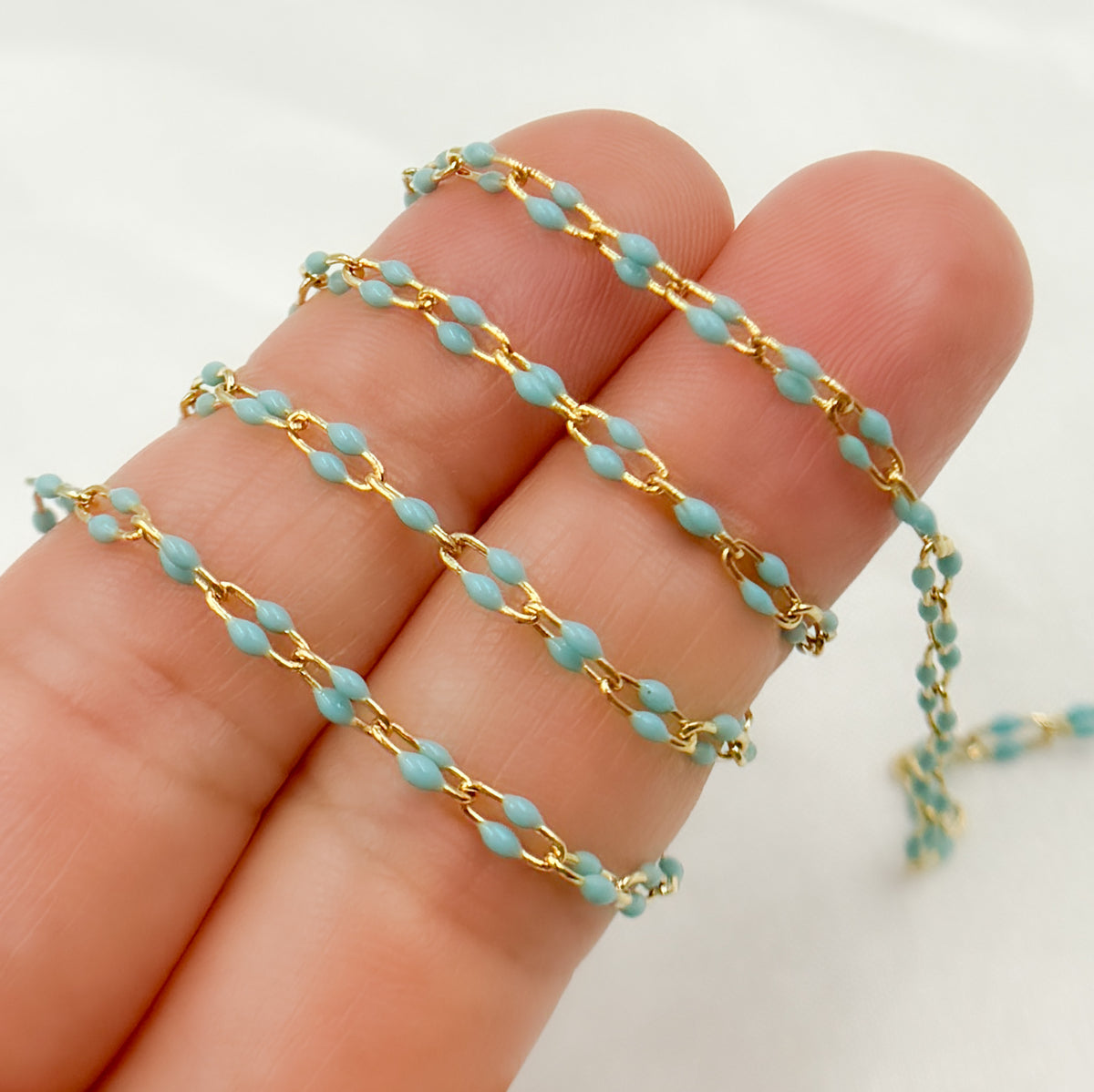 Gold Plated Enamel Sterling Silver Turquoise Enamel Chain