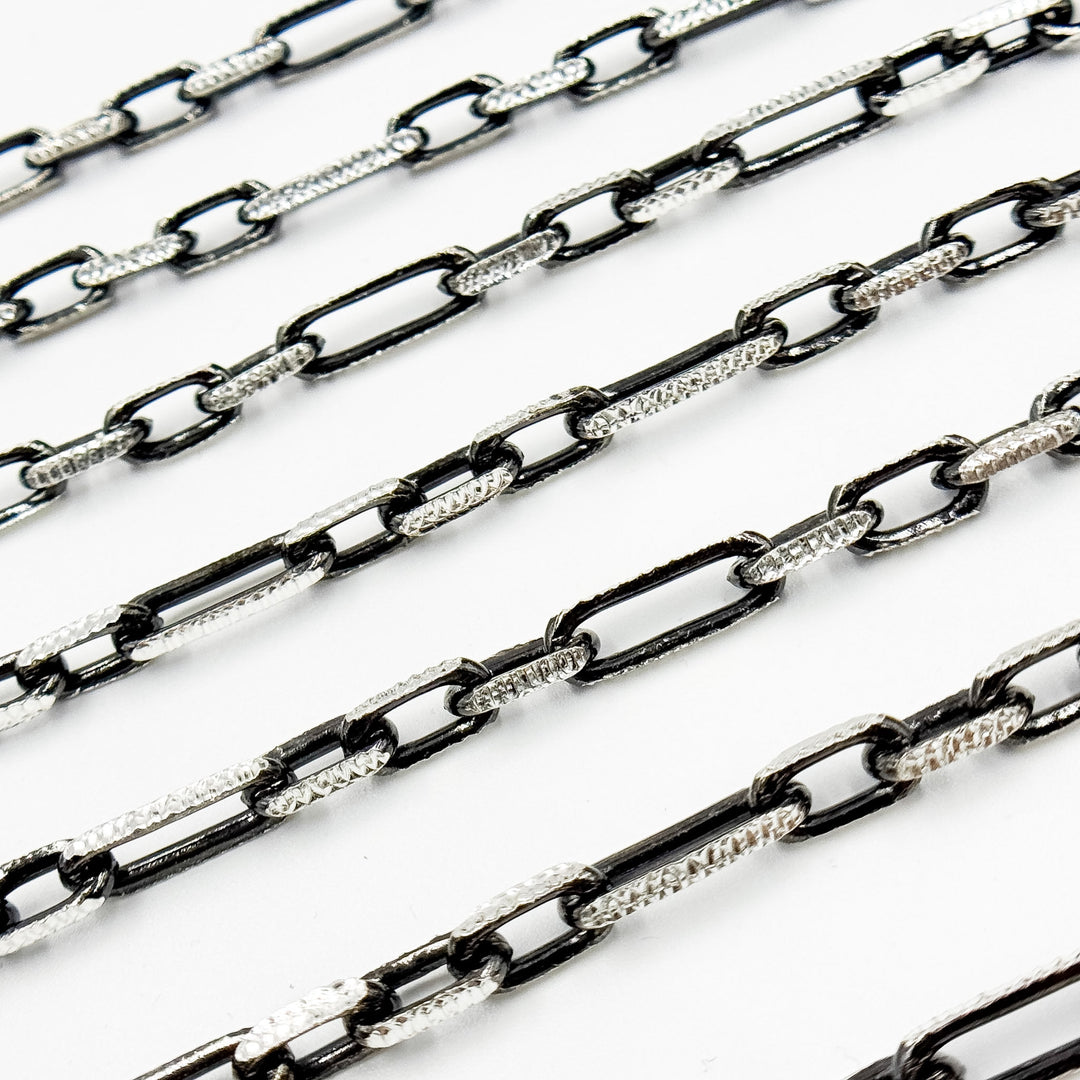Z119SBDC. Black Rhodium and White Sterling Silver Paperclip Diamond Cut Cable Chain