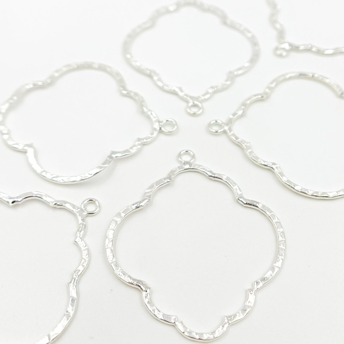 White Sterling Silver Hammered Flower Shape Connector