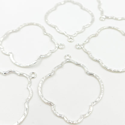 White Sterling Silver Hammered Flower Shape Connector