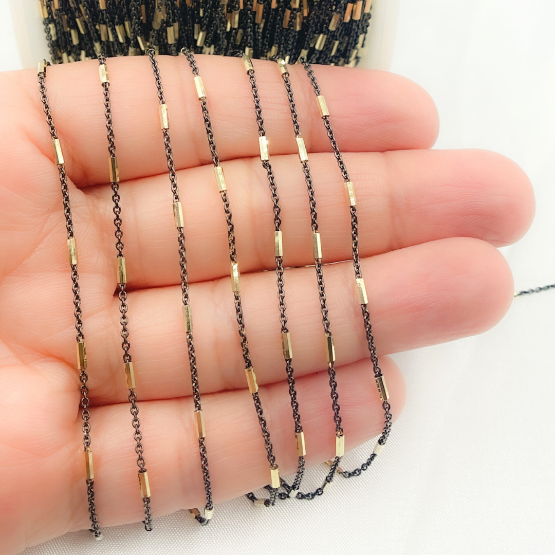 Sterling Silver Satellite Gold Plated and Black Rhodium Two Tone Bar Chain