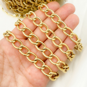 Gold Plated 925 Sterling Silver Textured Oval Link Chain