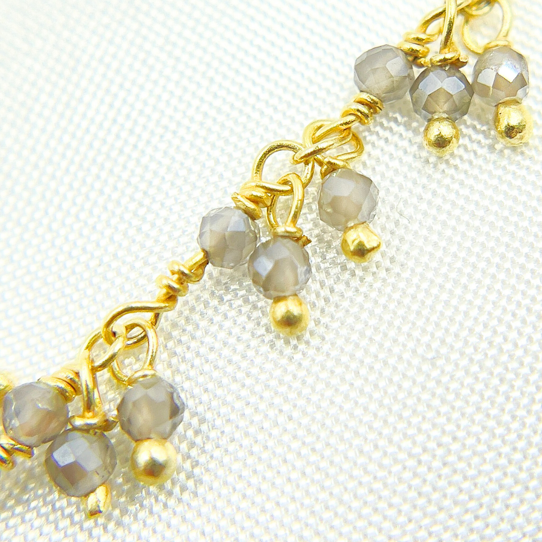 Coated Grey Moonstone Cluster Dangle Gold Plated Wire Chain.