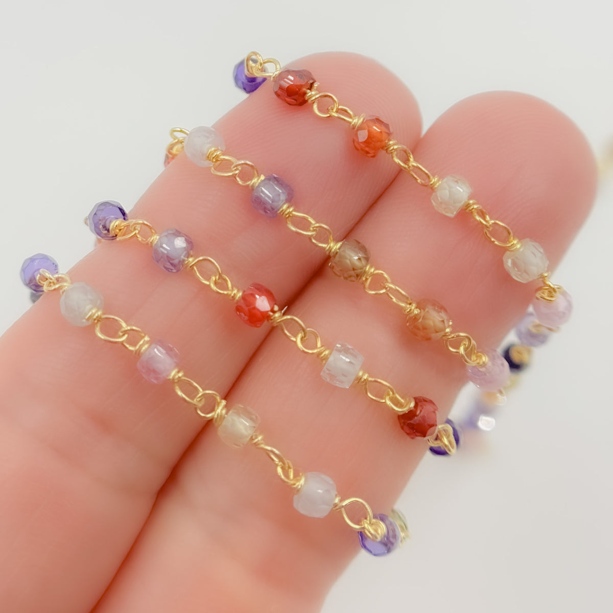 Multi Color CZ Roundel Wire Wrapped Chain