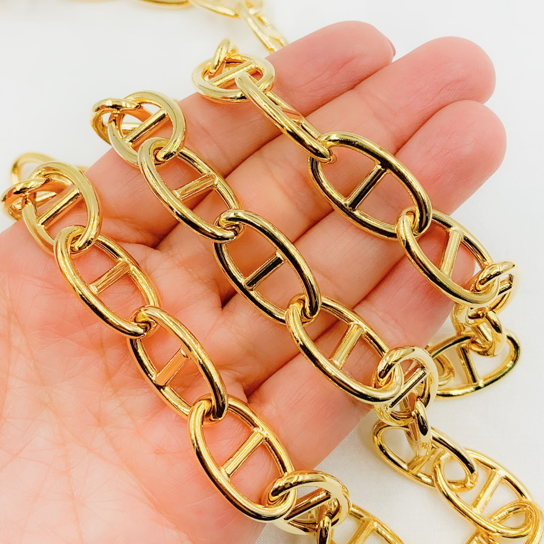 Gold Plated 925 Sterling Silver Thick Marina Link Hollow Chain. 564MTGP