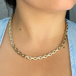 Load image into Gallery viewer, 568277LSG. 14K Yellow Hollow Gold Smooth and Textured Oval Link Necklace
