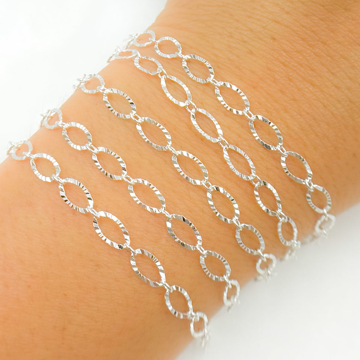 Sterling Silver Diamond Cut Oval Cable Chain