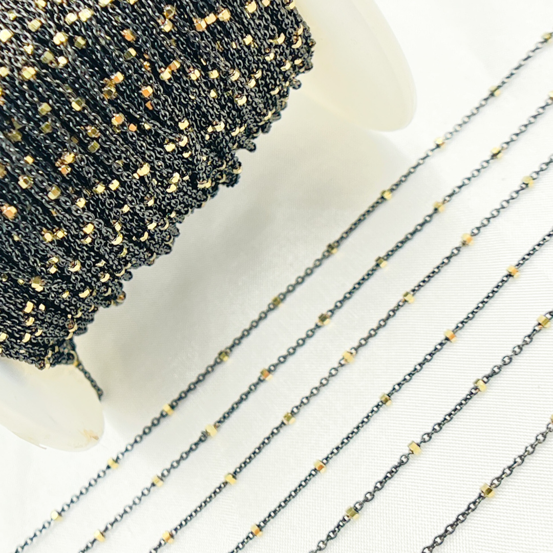 Oxidized 925 Sterling Silver Satellite Gold Plated Cube Chain