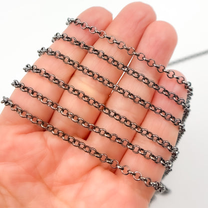 Black Rhodium Sterling Silver Rolo Link Chain