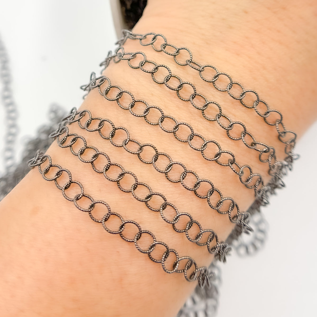 Black Rhodium Sterling Silver Twisted Round Link Chain
