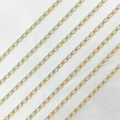 Sterling Silver Gold Plated White Enamel Cable Link Chain
