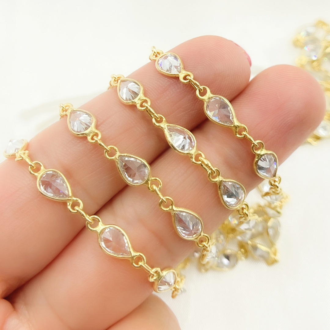 Cubic Zirconia Pear Shape Connected Chain