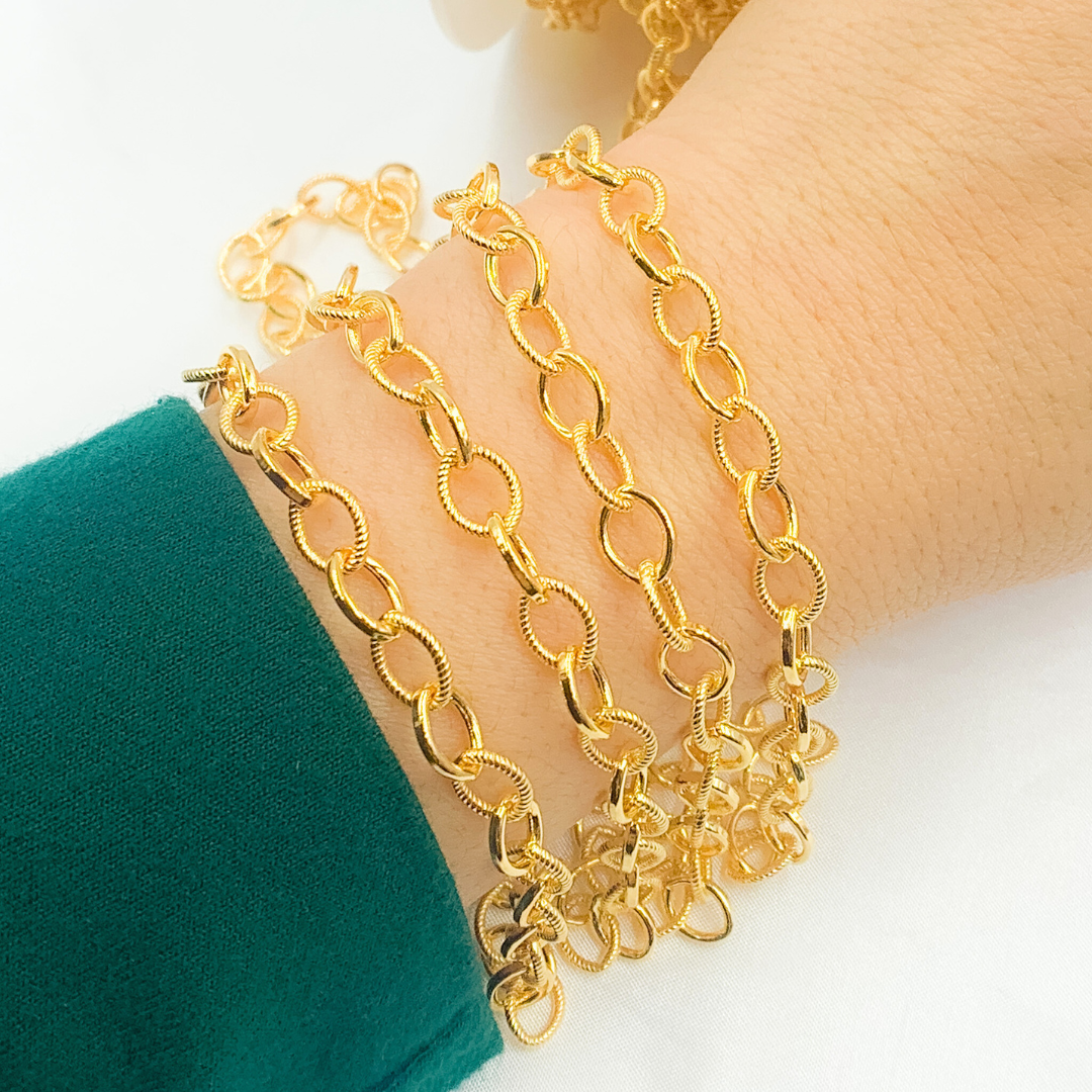 589GF. 14k Gold Filled Cable Smooth and Hammered Links Chain