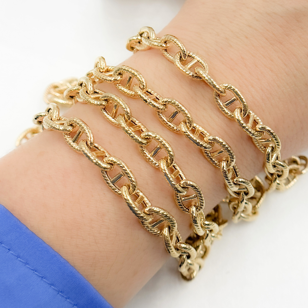 Gold Plated 925 Sterling Silver Gold Plated Textured Marina Chain