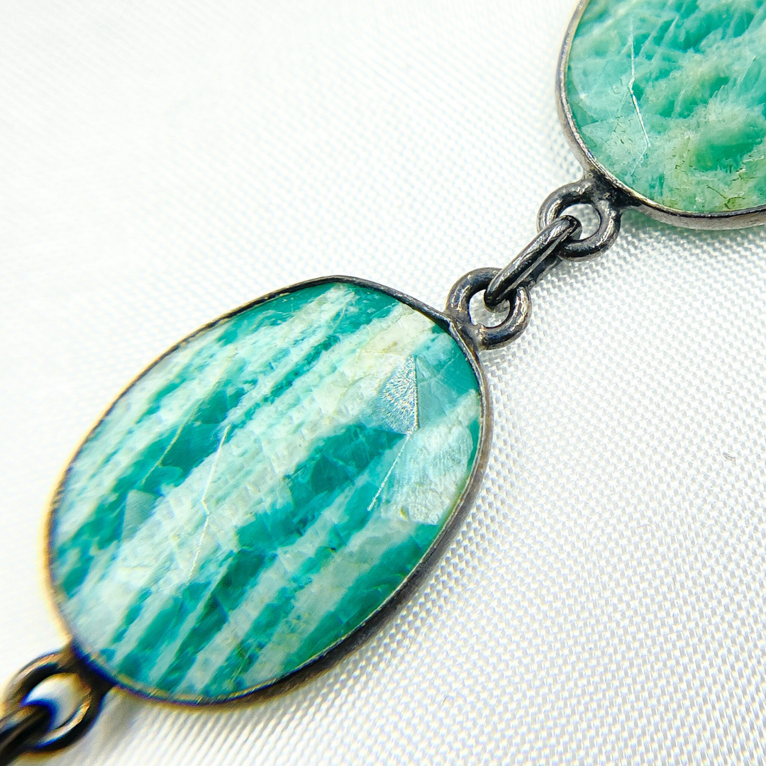 Amazonite Oval Shape Oxidized Wire Chain.