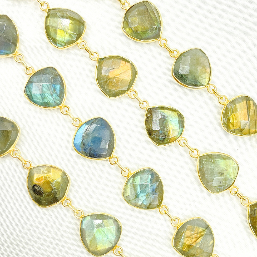 Labradorite Triangle Shape Bezel Gold Plated Wire Chain.