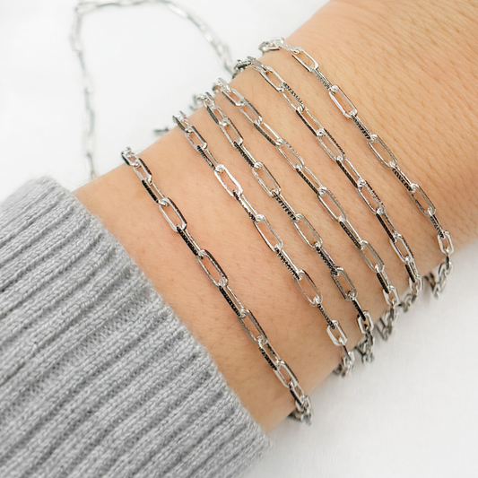 Two Tone Black Rhodium and 925 Sterling Silver Paperclip Chain