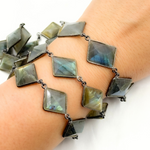 Load image into Gallery viewer, Labradorite Rhomb Shape Bezel Oxidized Wire Chain. LAB20
