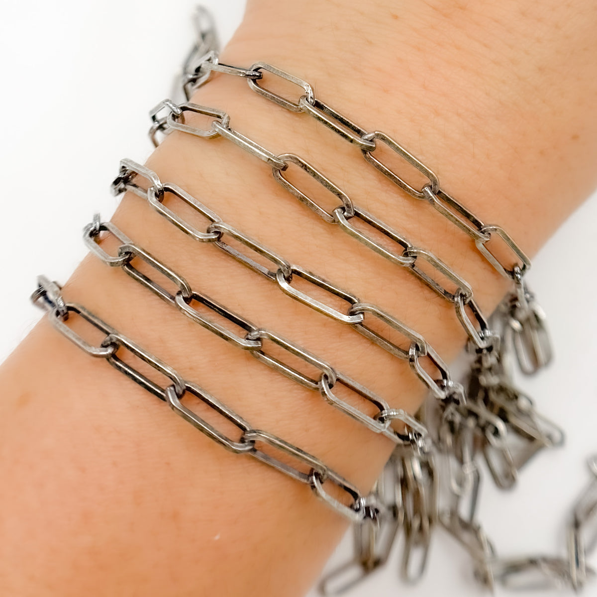 Oxidized Sterling Silver Flat Paperclip Chain