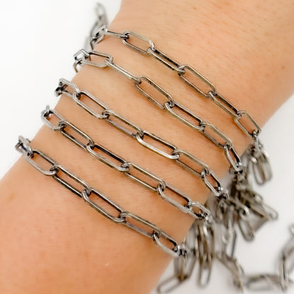 Oxidized Sterling Silver Flat Paperclip Chain