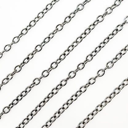 Black Rhodium Sterling Silver Smooth Oval Link Chain