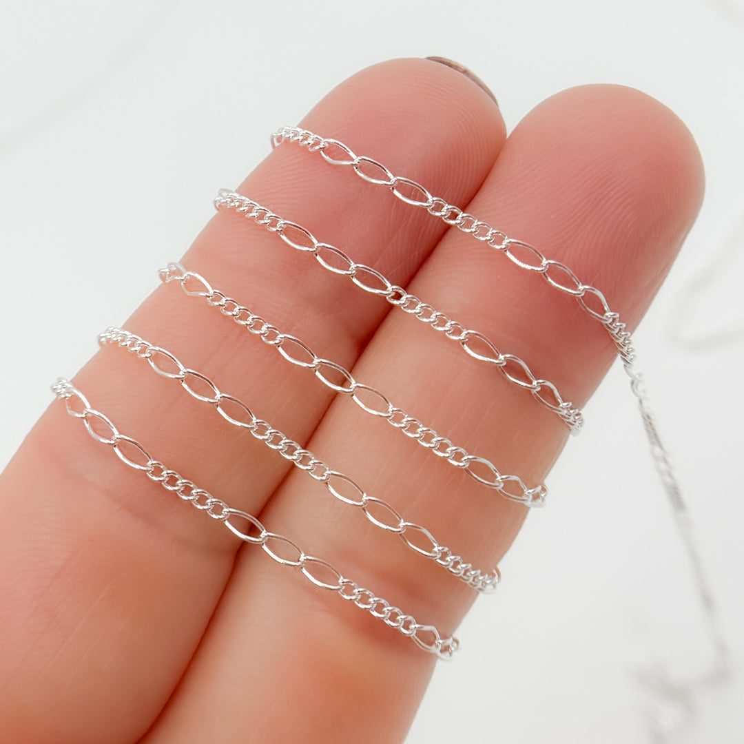 1653CSS. 925 Sterling Silver 3 Long and 5 Short Link Chain