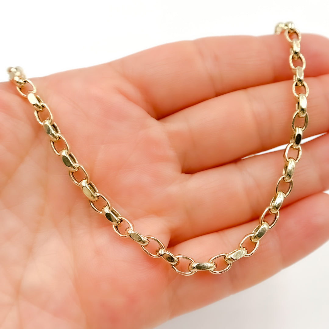 568/A138. 14K Solid Gold Hollow Flat Cable Link Chain