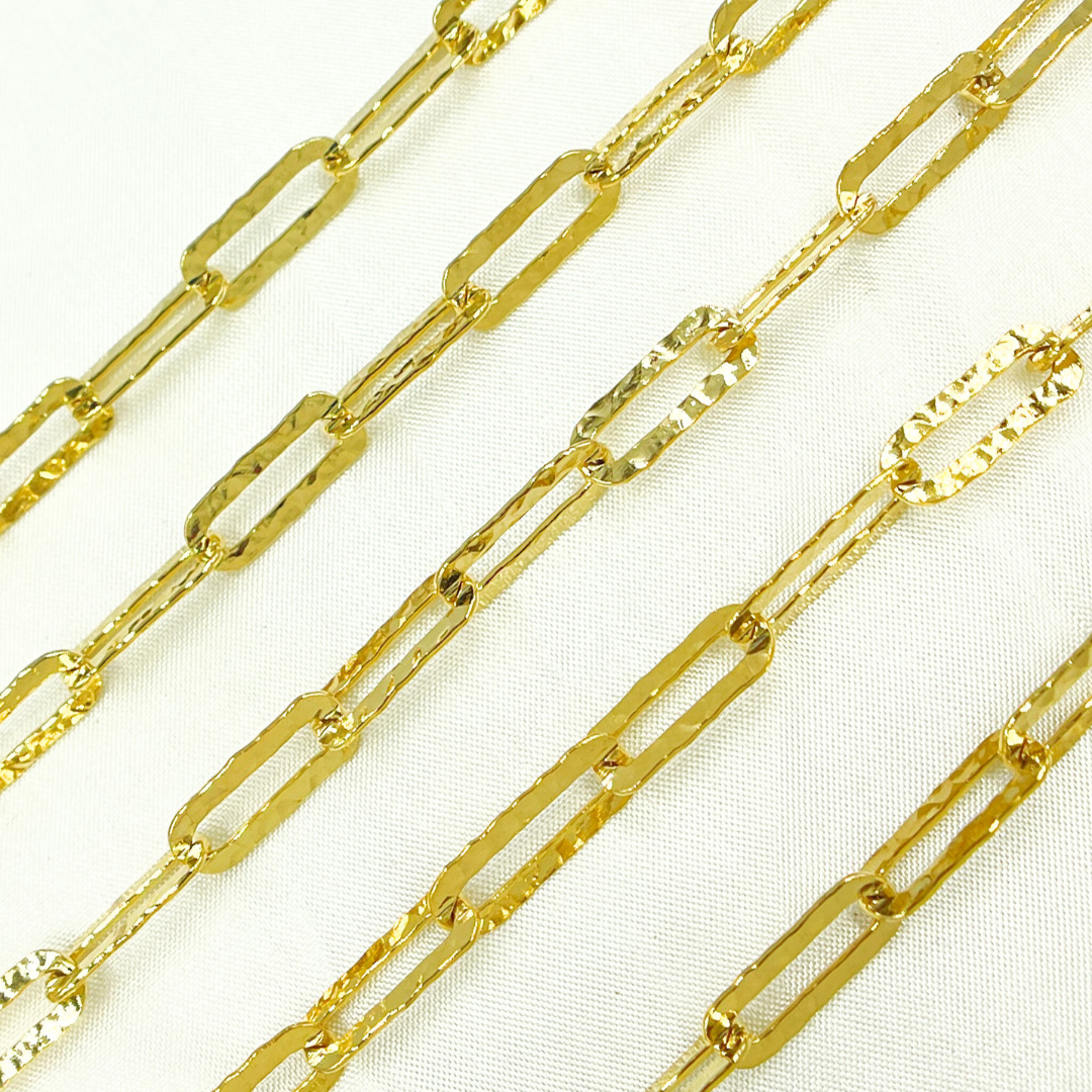 Y58HGP I Gold Plated 925 Sterling Silver Flat Hammered Paperclip Chain.