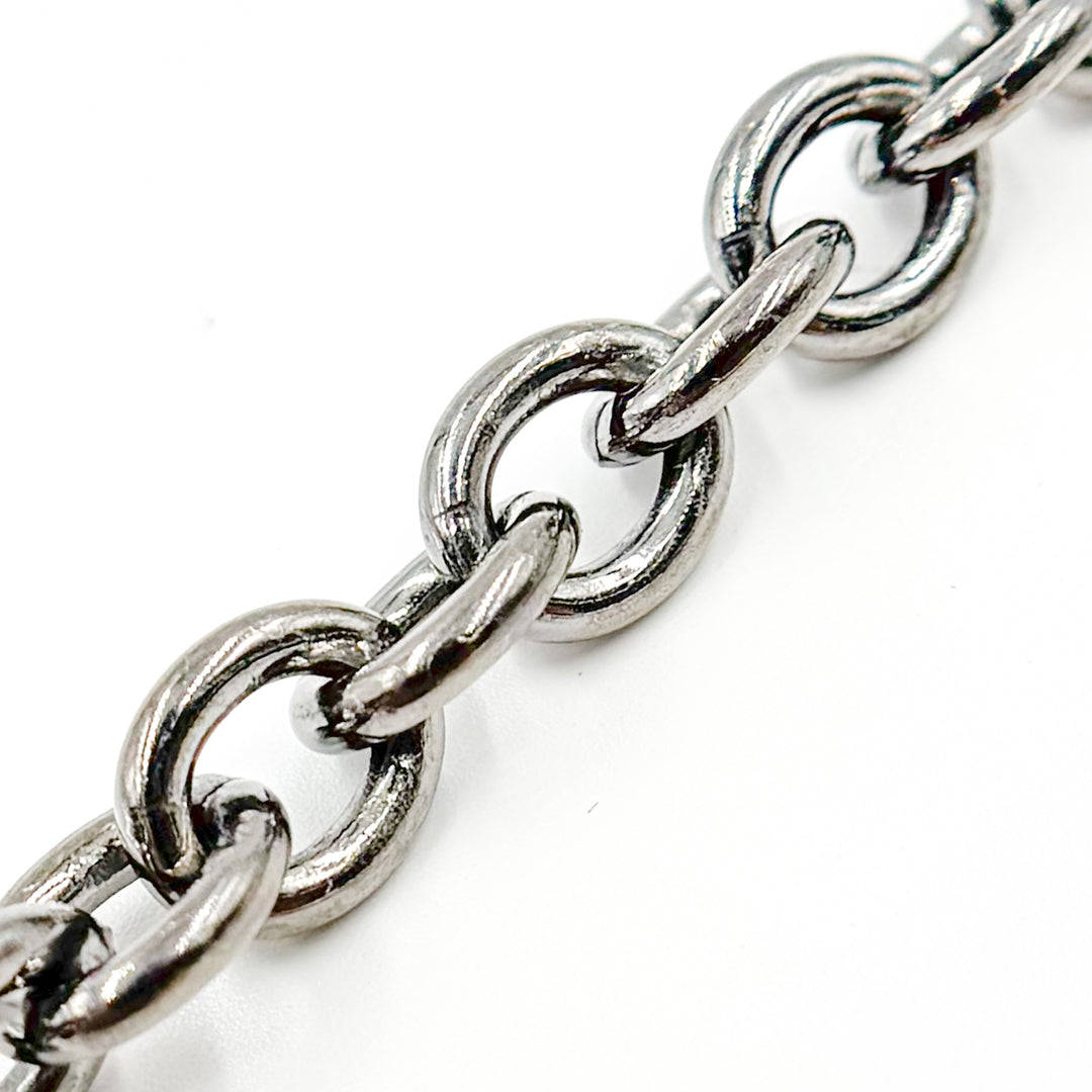 V268BR. Black Rhodium Sterling Silver Heavy Oval Link Chain