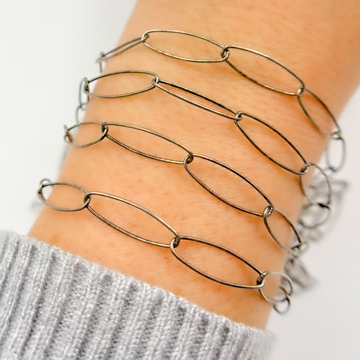 Oxidized Sterling Silver Smooth Marquis Shape Link Chain