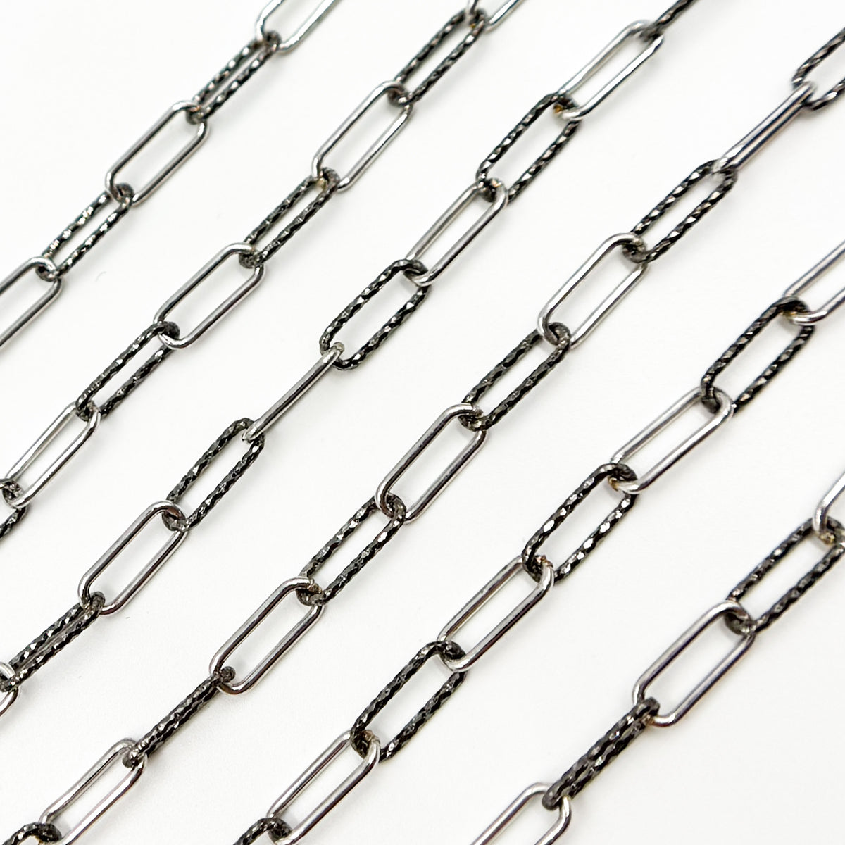 Black Rhodium Sterling Silver Diamond Cut and Smooth Paperclip Chain