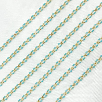 Sterling Silver Gold Plated Turquoise Enamel Cable Link Chain