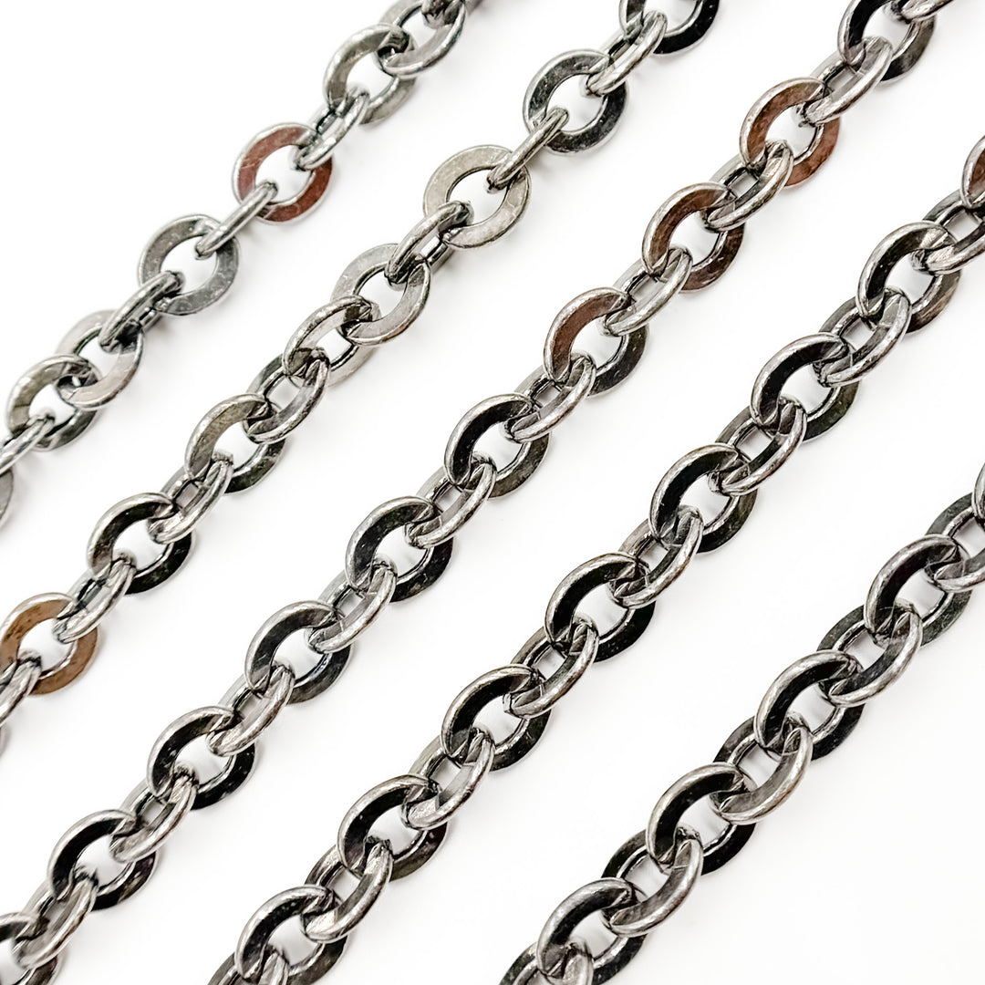 Black Rhodium Sterling Silver Round Link Chain