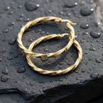 Load image into Gallery viewer, GER124. 14K Solid Gold Twisted Hollow Hoop with Engraved