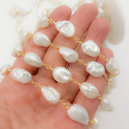 Gold Plated Wire Nugget Freshwater Pearl Chain