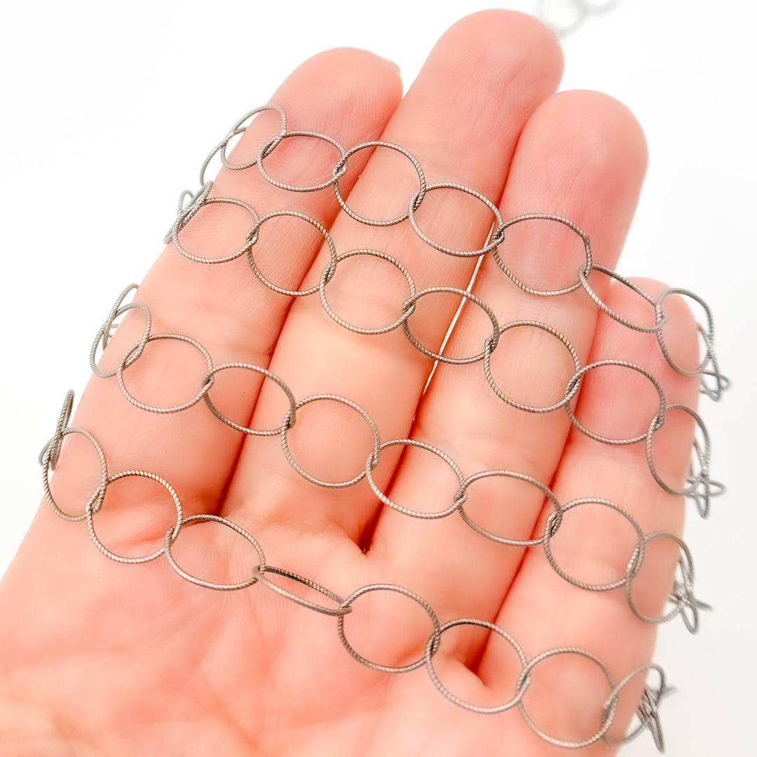 Oxidized Sterling Silver Twisted Round Link Chain