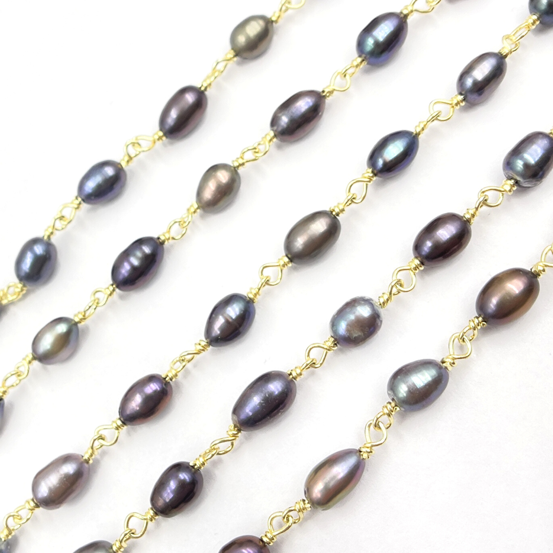 PRL35. Peacock Freshwater Pearl Wire Wrap Chain.