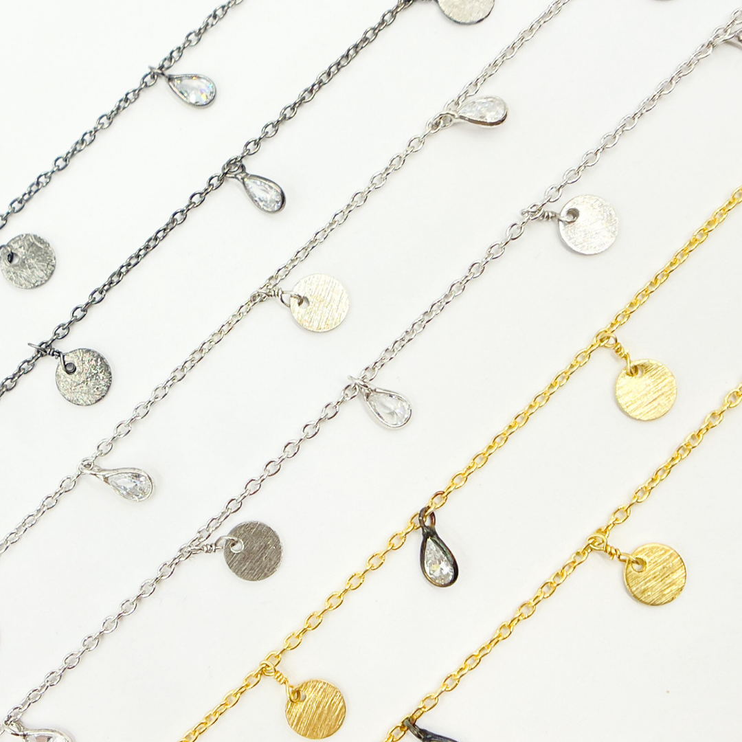 CZ Pear Shape & Disc Alternate Dangle Wire Chain