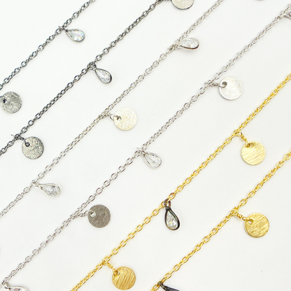 CZ Pear Shape & Disc Alternate Dangle Wire Chain