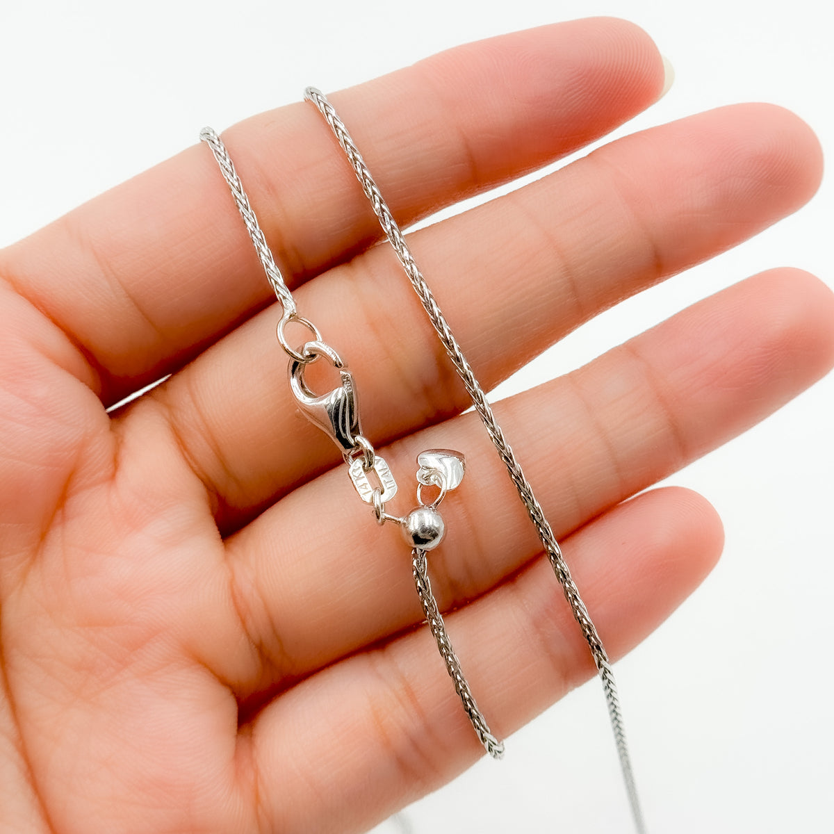 TRE005. 14k Solid White Gold Wheat Chain