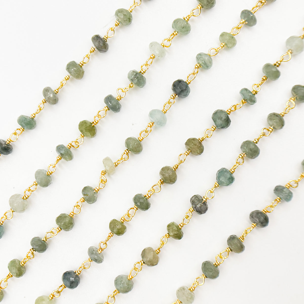 Gold Plated Sterling Silver Moss Aquamarine Wire Chain